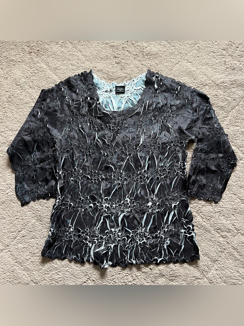 Vtg Origami Magic Scarf Top Y2K Popcorn Crinkle Bubble Stretch Abstract Retro OS